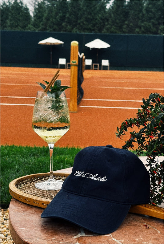 Club d'Antibes cabriolet hat vintage tennis racquet