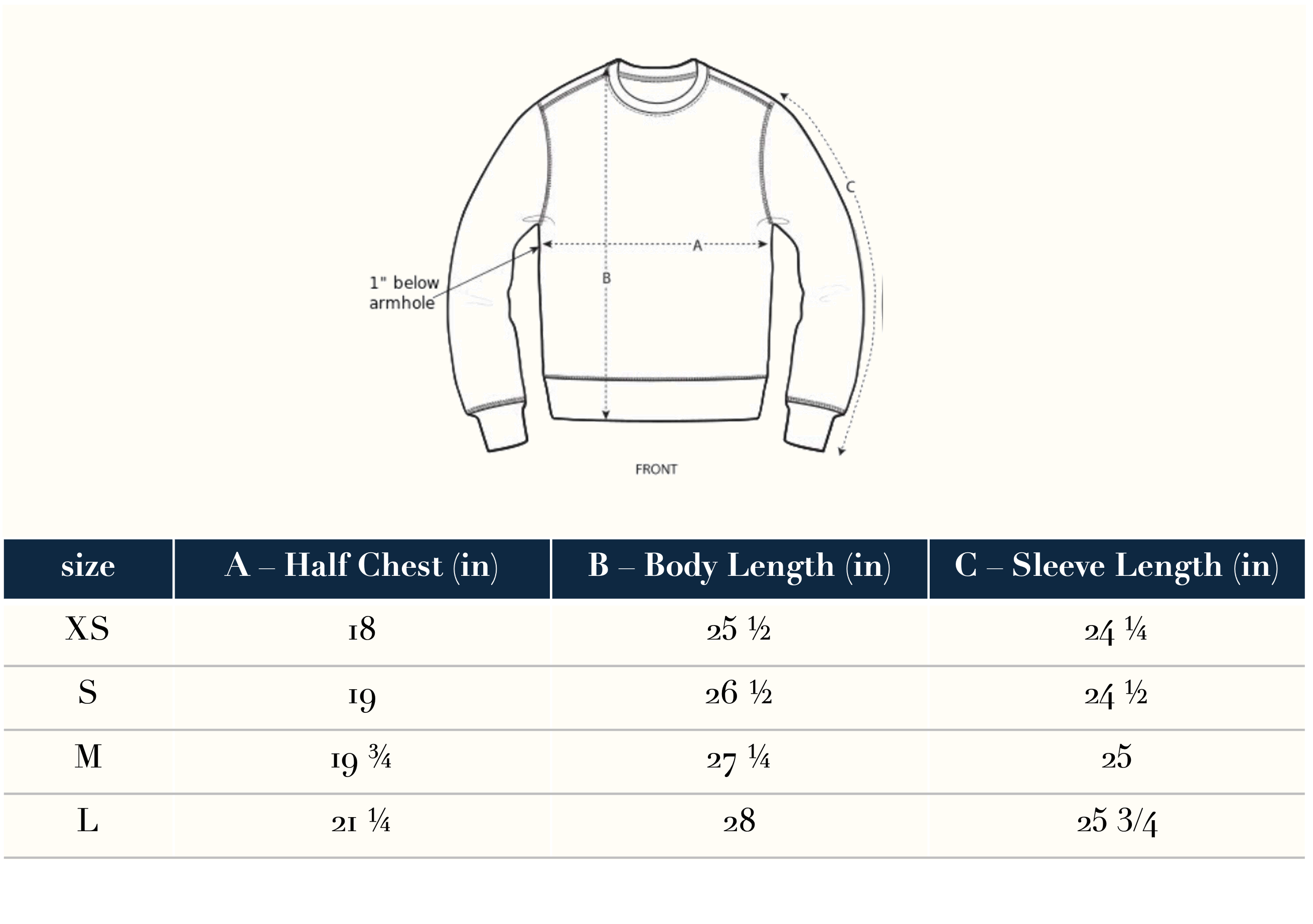 Size Guide in Inches