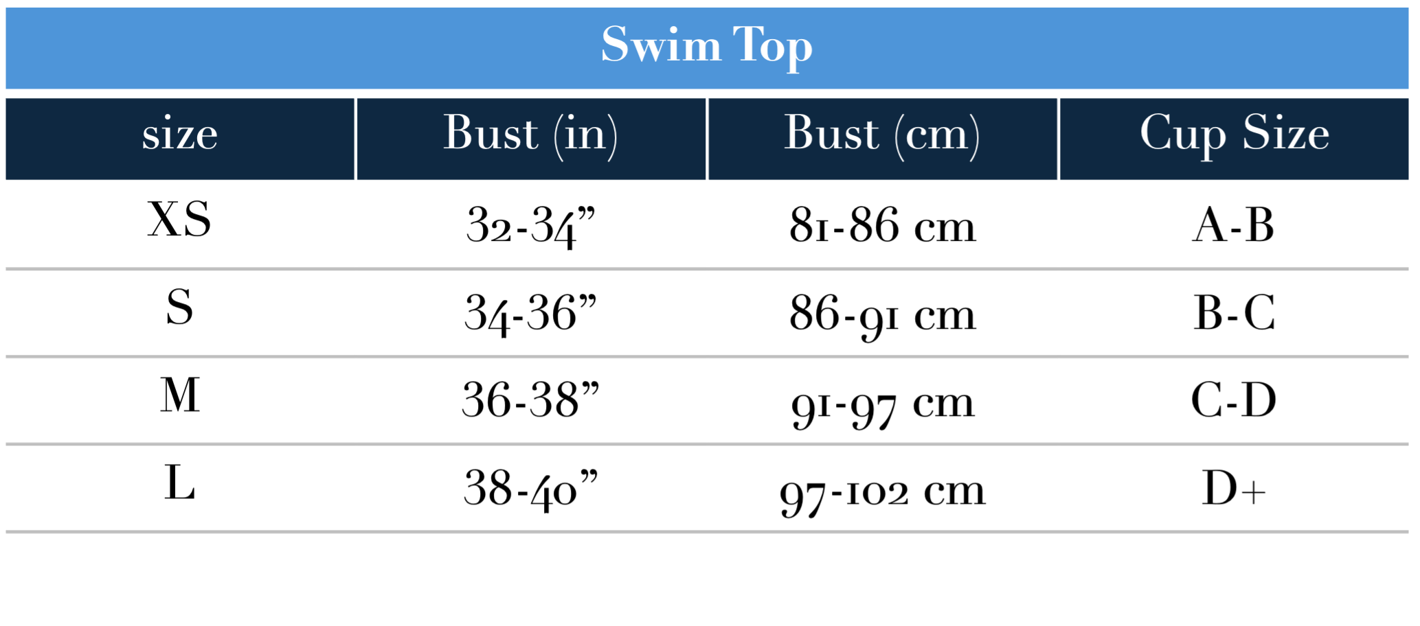 Size Guide in Inches